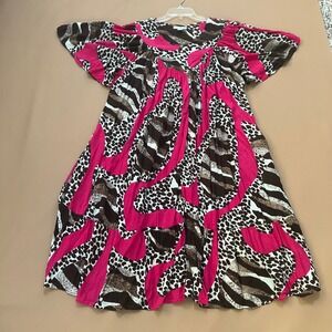 Go Softly Women's Patio Dress Pockets House Muu Muu Boho Large Animal Pink Brown